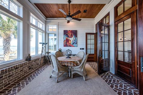 Carolina Room With A Herringbone Pattern Brick Floors Stained Cypress