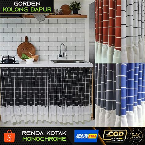 Gorden Kolong Dapur Renda Kotak Monocrome Shopee Indonesia