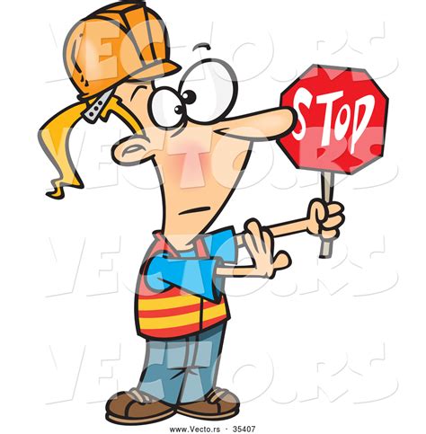 Vector Of A Cartoon Female Traffic Director Directing Traffic To Stop