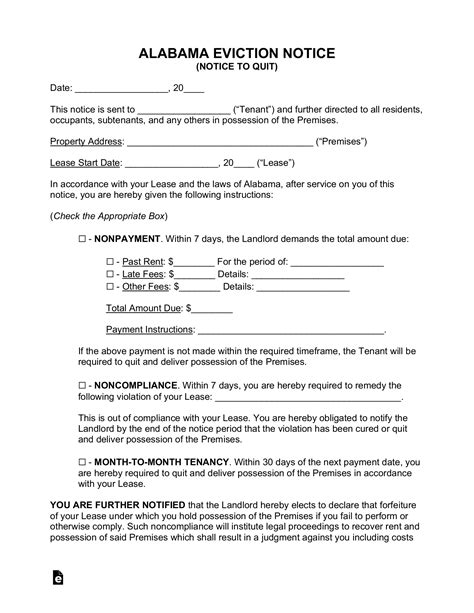 Free Alabama Eviction Notice Forms Process And Laws Word Pdf Eforms