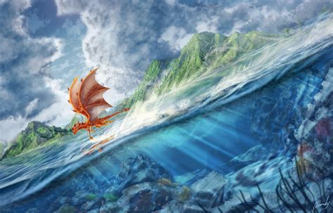 Ocean Sea Underwater Fantasy Art Dragons Flight Wallpapers Hd