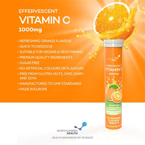 Effervescent Vitamin C 1000mg Orange Flavour Tablets 20 Northumbria