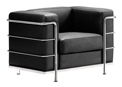 Modern Contemporary Living Room Arm Chair Black Leather Chrome Steel