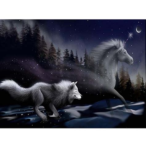 Moonlight Unicorn And Wolf 5d Diamond Painting