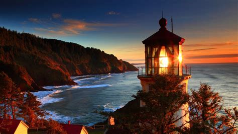 Lighthouse Near Ocean During Golden Hour Sunset Lighthouse Cliff