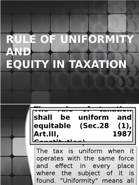 The equity theory of motivation is the idea that what an individual receives for their work has a direct effect on their motivation. Rule of Uniformity And Equity in Taxation