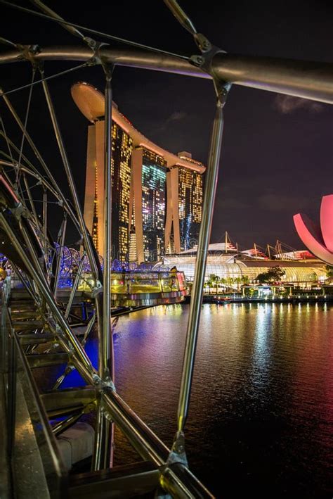 Singapore Skyline By Night Marina Bay And Skyscraper View Editorial