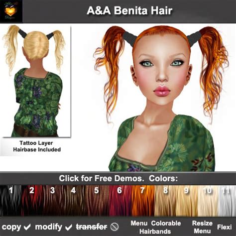 Second Life Marketplace Aanda Benita Hair 11 Colors Variety Pack Cute