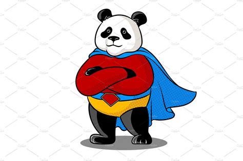 Panda Superhero Pop Art Vector Illustration Vector Graphics