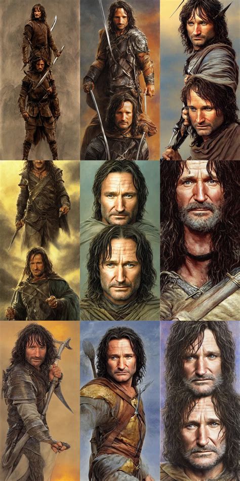 Robin Williams As Aragorn By Alan Lee Golden Hour Stable Diffusion