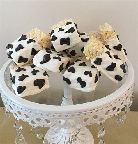 Cow Themed Chocolate Covered Rice Krispie Treats Cow Birthday Parties Baby Birthday Themes