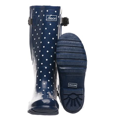 Extra Wide Calf Rain Boots Navy With White Spots Jileon Rainboots