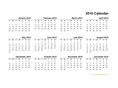 2015 Calendar - Blank Printable Calendar Template in PDF Word Excel