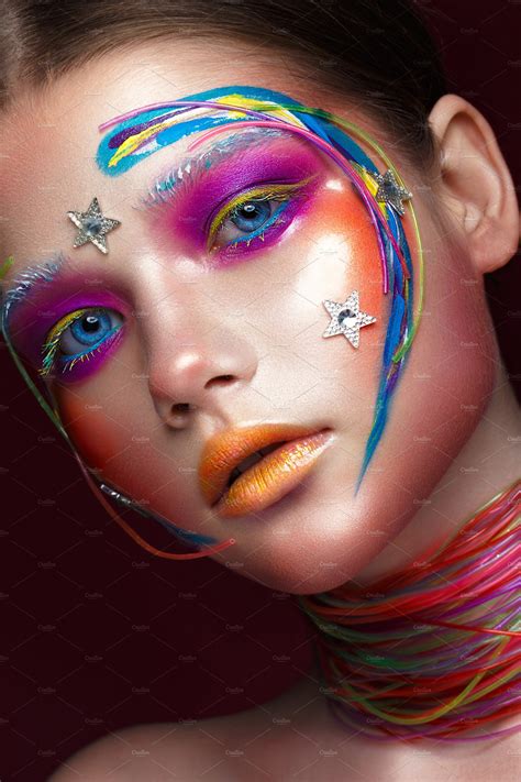 Beautiful Girl With Creative Make Up In Pop Art Style Beauty Face