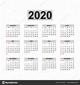 Plantilla Calendario 2020 Diseño Calendario Colores Blanco Negro ...