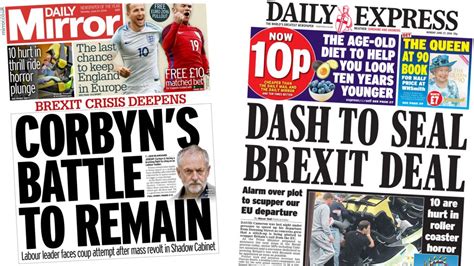 Newspaper Headlines Labour Turmoil Post Brexit Politics And Wimbledon