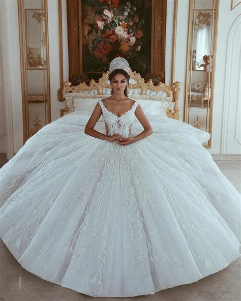 Extravagant Wedding Dress With Large Skirt Beaded Lace Wedding Dress Ball Gown Wedding Dress