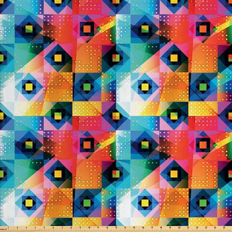 Geometric Fabric By The Yard Abstract Blended Vivid Color Square And