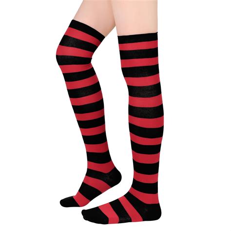 zando black thigh high socks for women extra long knee high socks crazy striped tights for