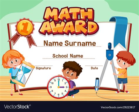 Certificate Template For Math Award With Children Vector Image