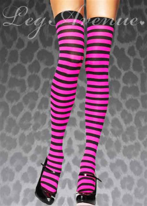Leg Avenue Neon Pink Striped Stockings Leg Avenue Neon Pink Striped Stockings