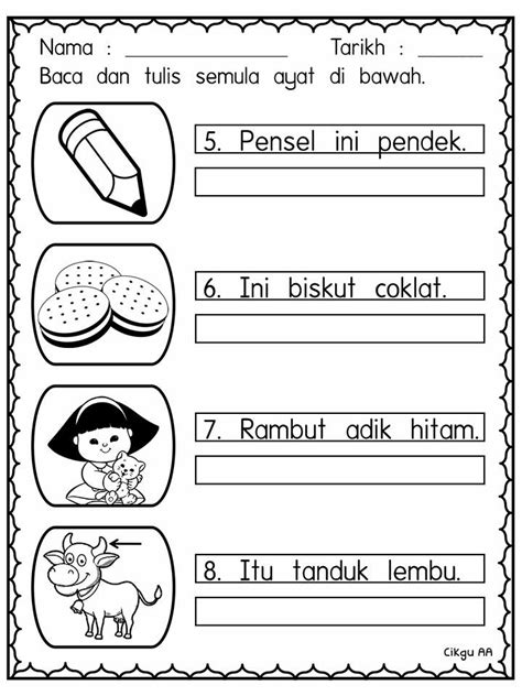 Latihan Menulis Ayat Mudah Prasekolah Soalan Jawi Prasekolah Tahun My