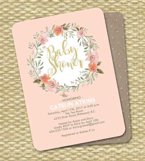 Baby Shower Invitation Gender Neutral Peach And Mint Floral Etsy