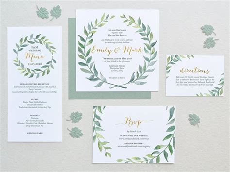 Watercolor Wedding Invitation Leaves Wreath Set Square