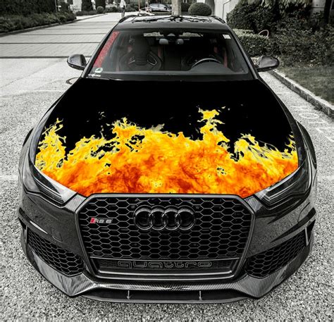 Hood Vinyl Wrap Decal Full Color Car Graphics Fire Flame Etsy
