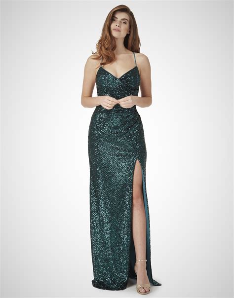 Fully Sequined Backless Evening Gown With Thigh Slit At Ball Gown Heaven
