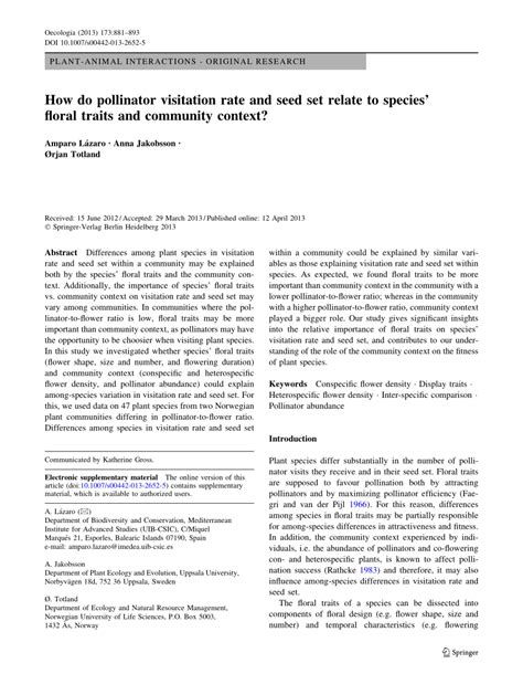 An important challenge is to understand how the environment. (PDF) How do pollinator visitation rate and seed set ...