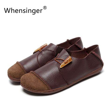 Whensinger 2017 Women Shoes Spring Flats Female Genuine Leather Shoes