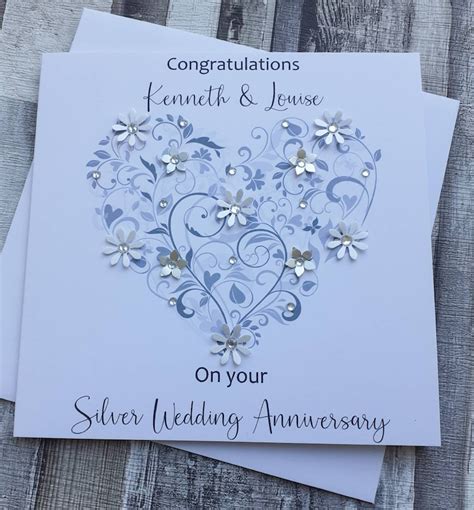 Silver 25th Wedding Anniversary Cardhandmade Personalised Etsy