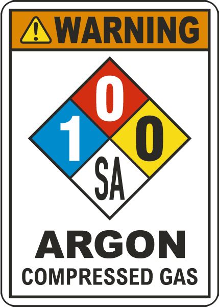 NFPA Warning Argon Compressed Gas 1 0 0 SA White Sign Save 10