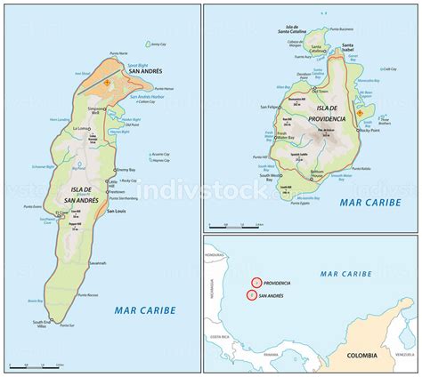 Map Of The Colombian Islands Of San Andres And Providencia Indivstock
