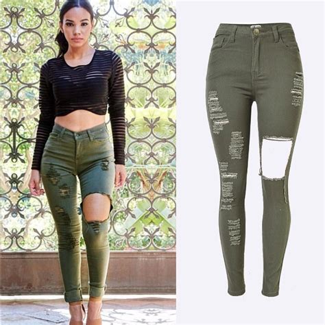 Buy Fashion Sexy Ripped Jeans With Hole Plus Size High