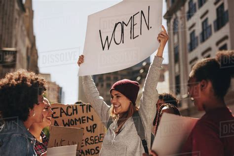 Group Of Multiracial Women Protesting Outdoors With Placards Females