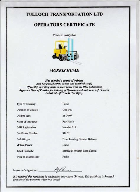Transport Certificate