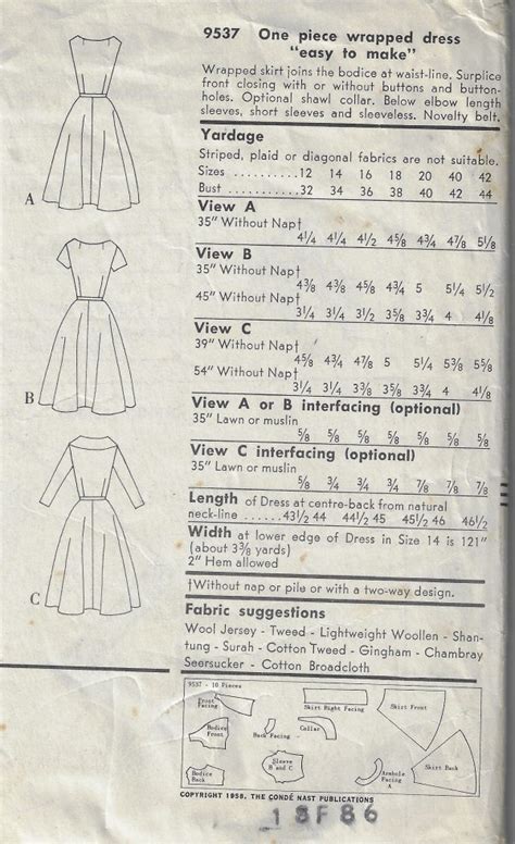 1950s Vintage Vogue Sewing Pattern B34 Dress R231 By Vogue 9537