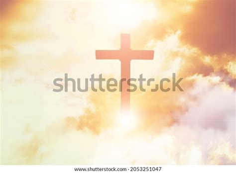 Christian Cross Appears Bright Sky Background Stock Photo 2053251047