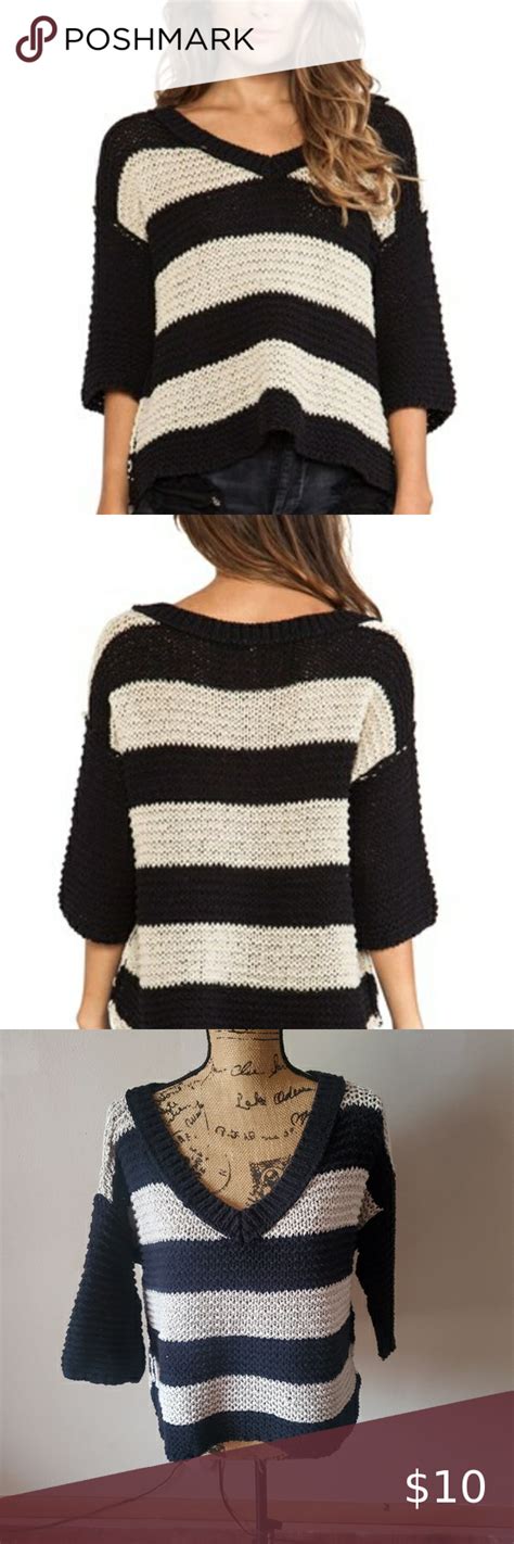 Free People Black And Hemp Park Slope Chunky Knit 34 Sleeve Pullover Swea Chunky Knits Sweater