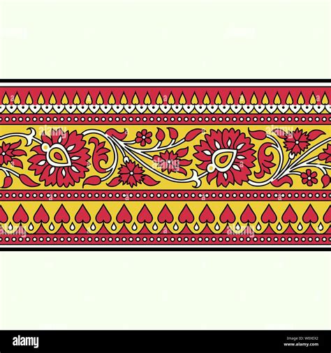 Woodblock Printed Seamless Ethnic Floral Border Traditional Oriental