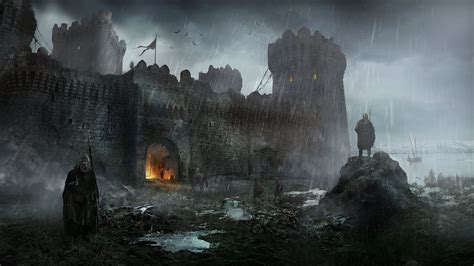 Wallpaper Castle Dark Fantasy Art Rain Artwork 1920x1080