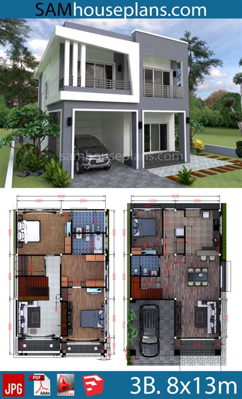 House Plans 8x13m Full Plan 3beds House Plans Free Downloads