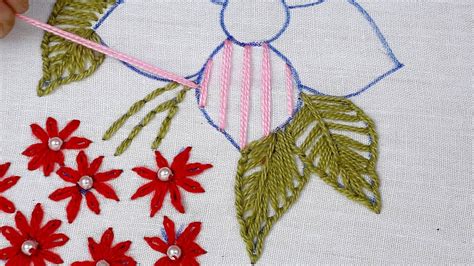 Raised Double Sided Stem Stitch Embroidery Flower Design Hand