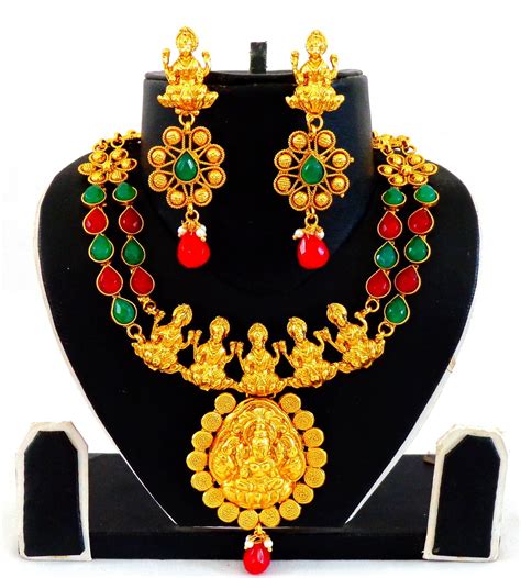 lakshmi temple jewelry south indian gold plated necklace set temple jewelry indian jewelry