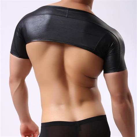 C49 Brand New Men Sexy Leather Tank Tops Undershirts For Fun Party Half