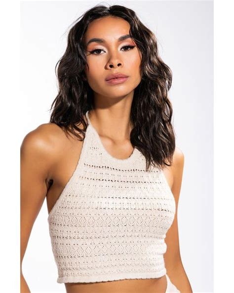 Akira Synthetic Honey Knit Halter Top In Ivory In White Lyst