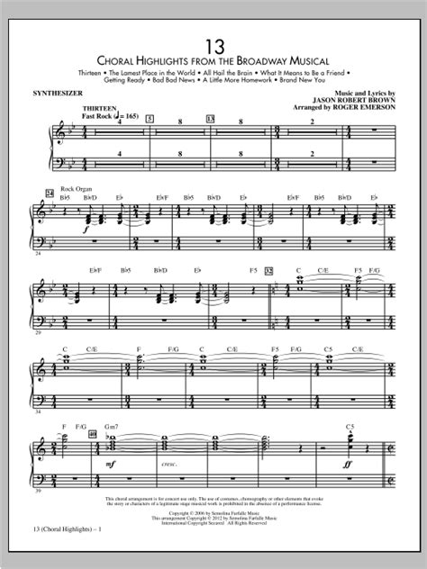 Choral Highlights From The Broadway Musical Arr Roger Emerson Synthesizer Sheet Music