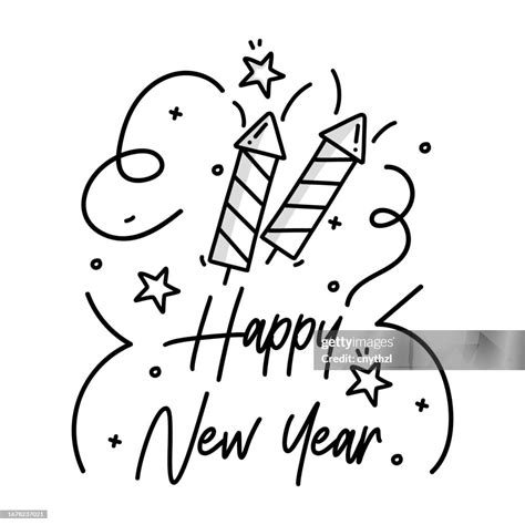 Happy New Year 2024 Concept With Line Icons Vector Illustration